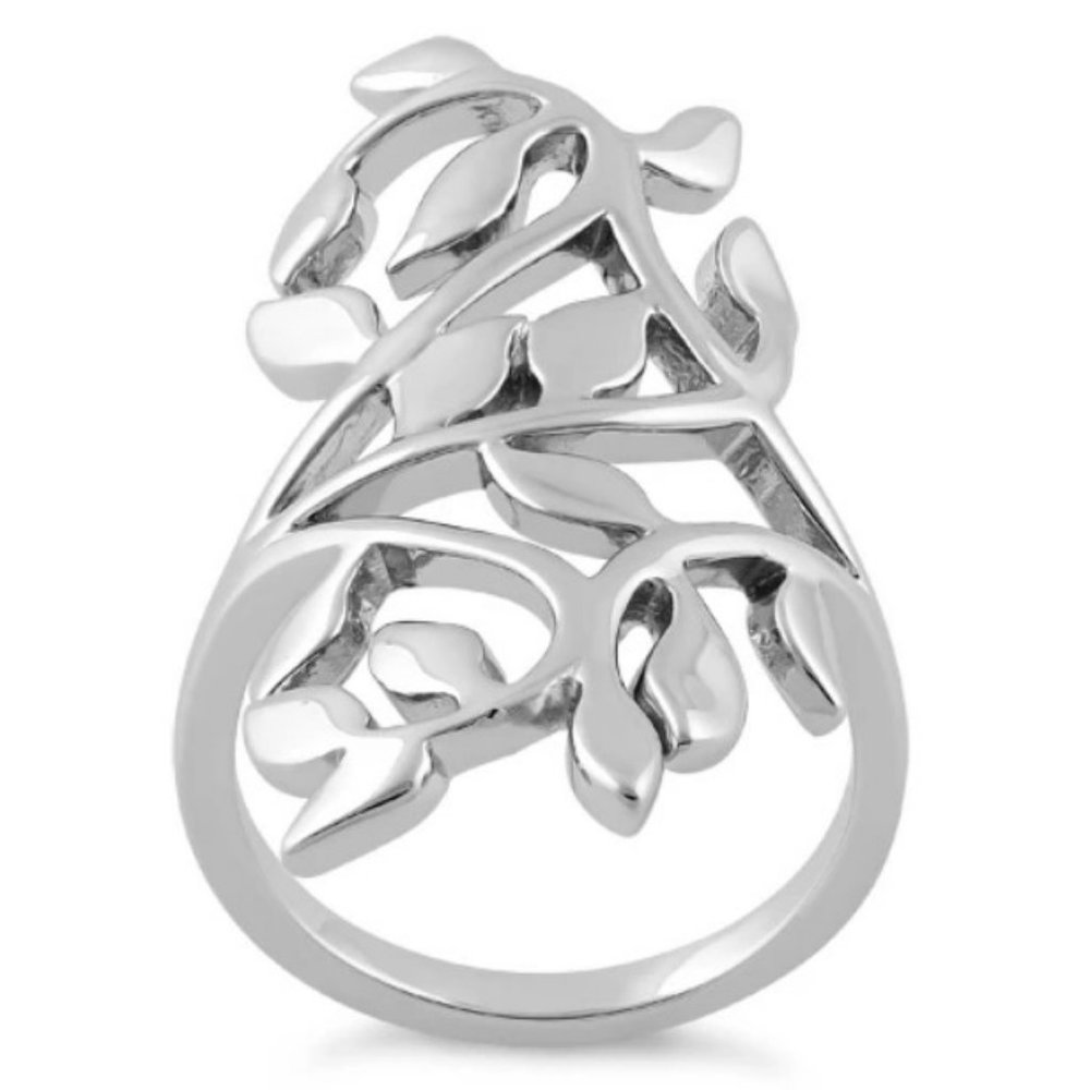 925 STERLING SILVER Extravagant Leaves Statement Ring - Picture 16 of 16
